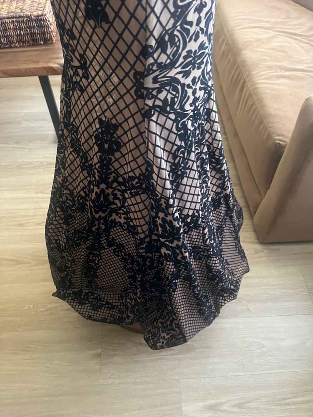 Windsor Black Lace Overlay Nude Mermaid Prom Dress - Picture 7 of 16